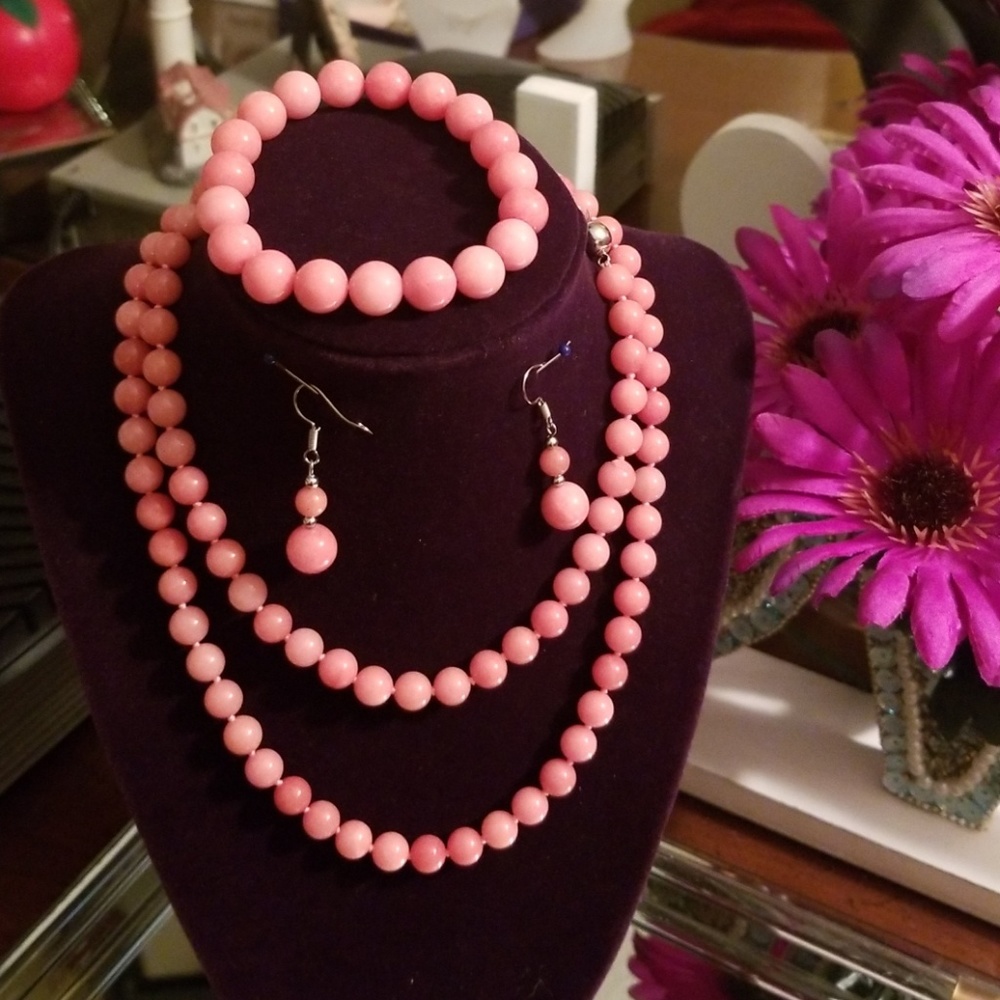 (NEW) Natural Jade Pink Rhodochrosite Set